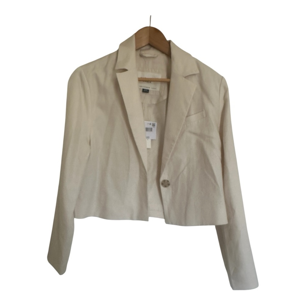 American Eagle Outfitters Linen Cream Cropped Blazer